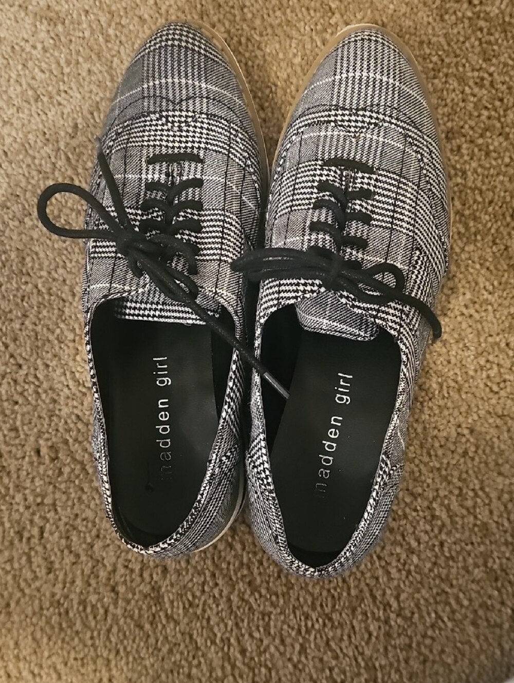 Madden Girl Black and White Plaid Platform Lace-Up - Picture 3 of 4